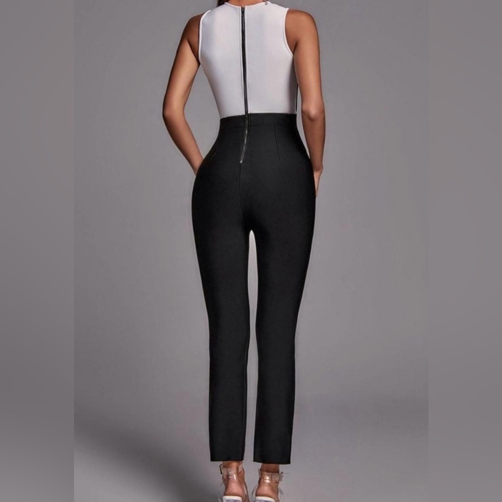 Chic Black and White Mesh Jumpsuit - Picture 2 of 3